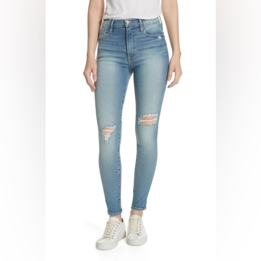 FRAME Ali High Rise Ripped Skinny Cigarette Jeans (Size 26)